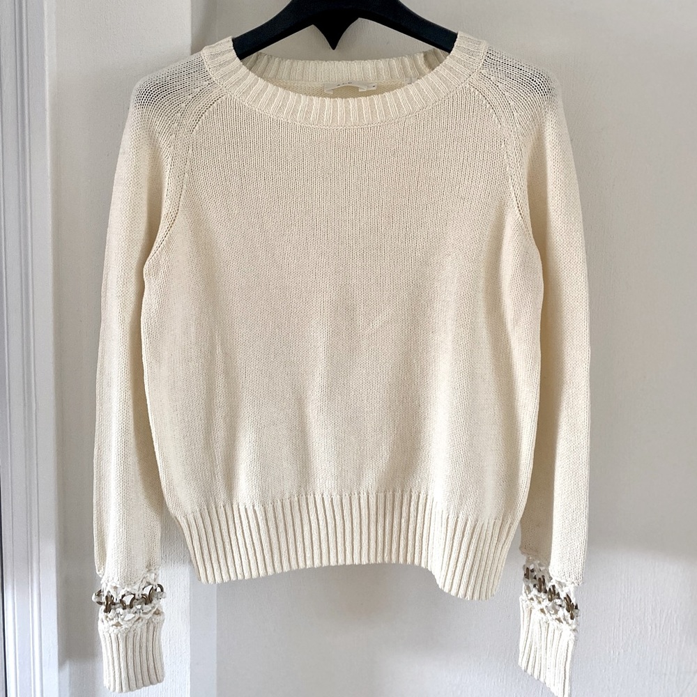 A.L.C. cream knit sweater with gold detailing